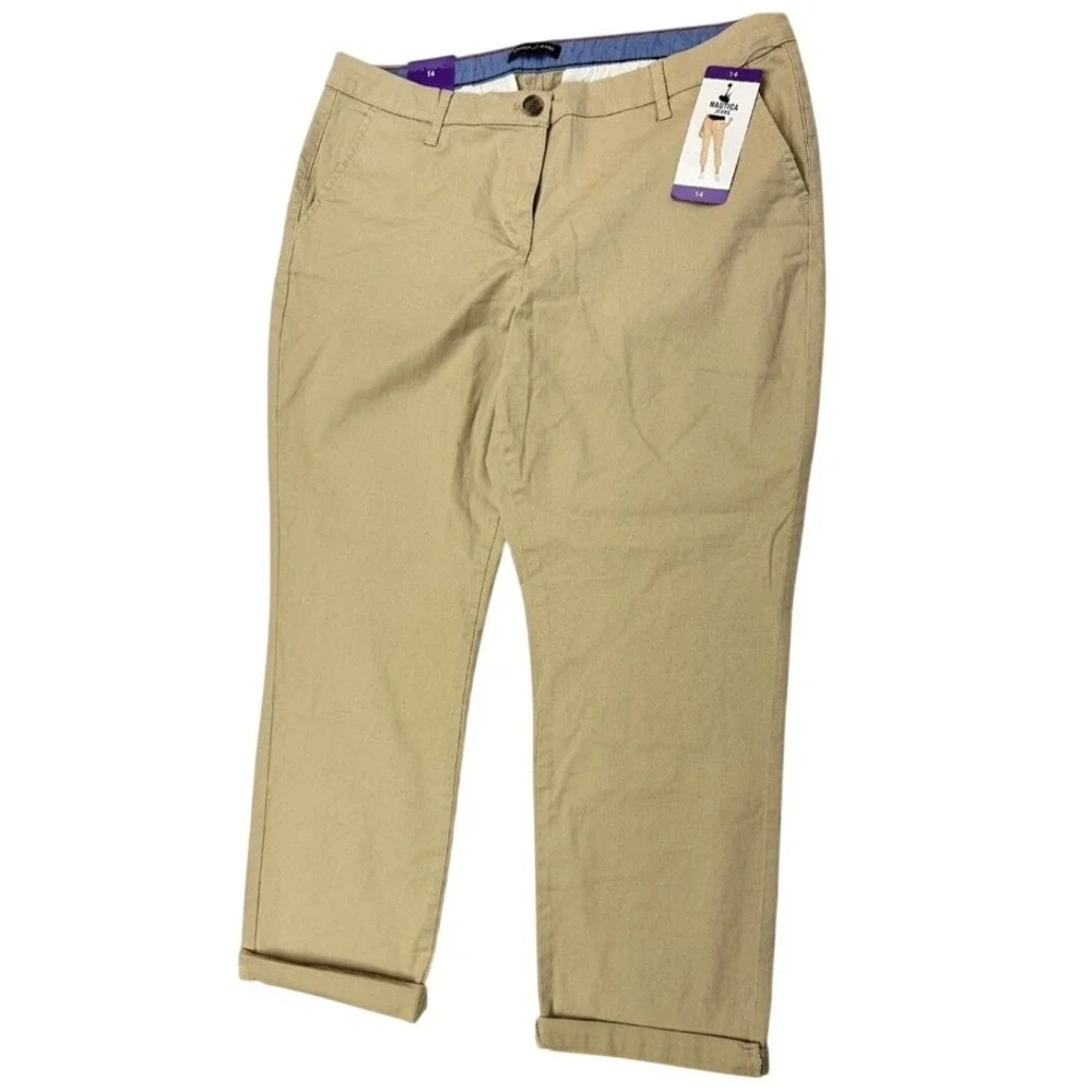 Nautica Jeans Co Womens Khaki Chino Ankle‎ Pants Cuffed Tan Size 14 NEW